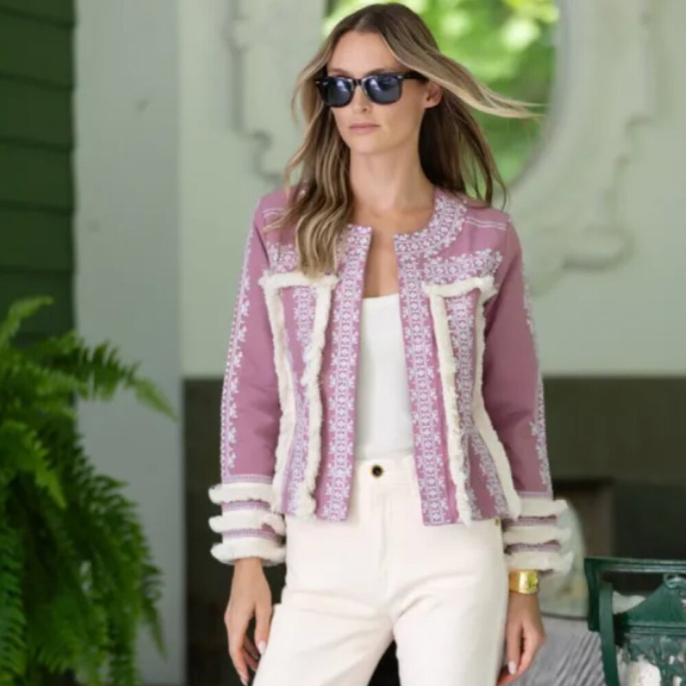 NWT Julia Amory Fringe Jacket in Dusty Mauve Size Small